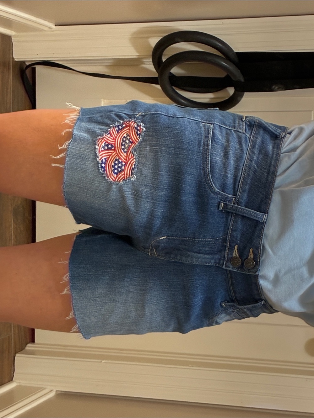 Women’s Old Navy Distressed Jean Cutoff Shorts with Patriotic Patches, W32 - Picture 5 of 16